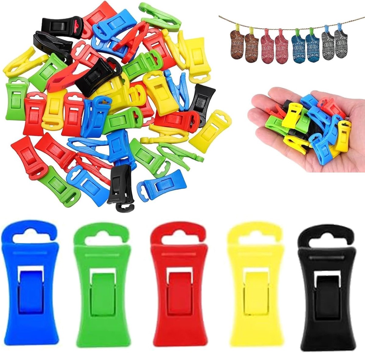 Sokkenclips voor wasmachine en droger - 100 stuks - kleurrijke kunststof - organiseer en bewaar - SnelShoppen