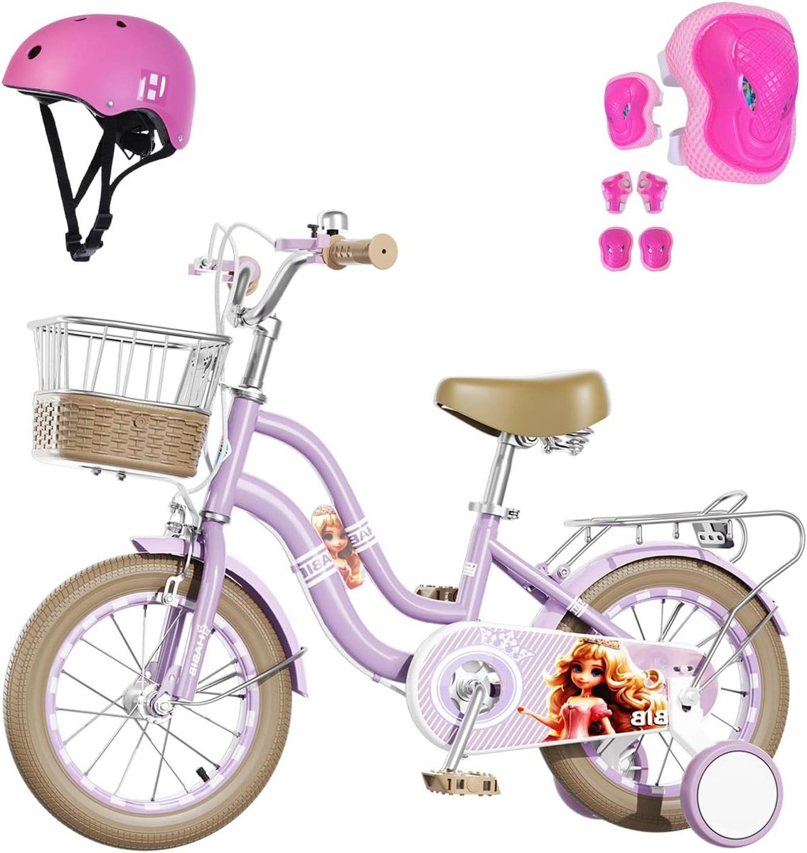 Meisjesfiets Kinderfiets Paars Veilig Leren Fietsen Inclusief Beschermset 16 Inch Paars