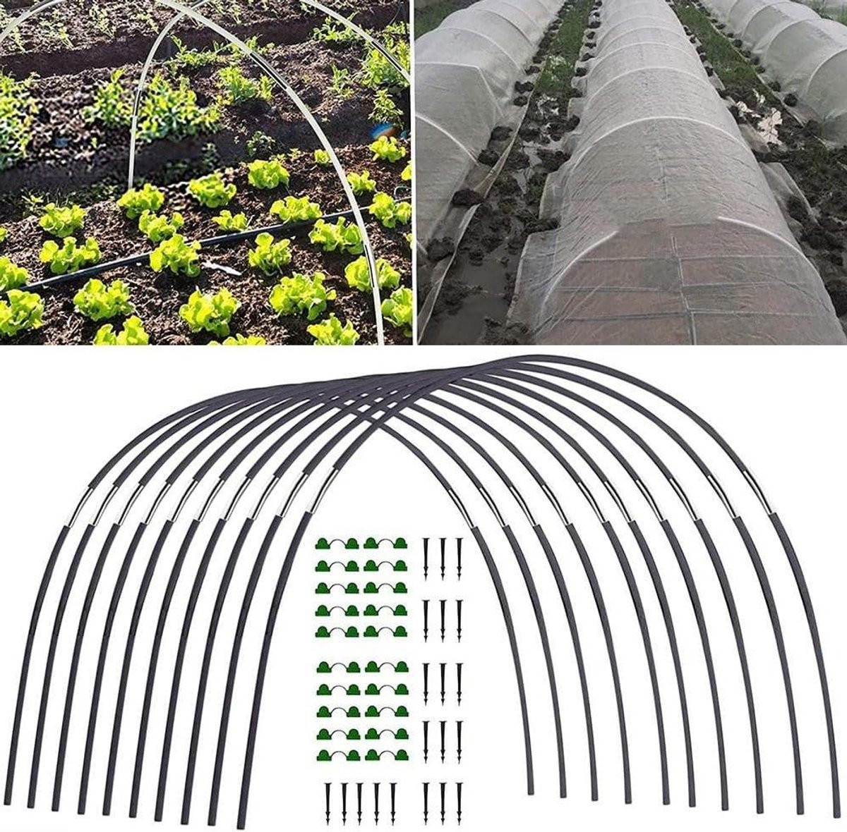 Plantentunnelbogen - Tuinboog Kweekkas - Planten Beschermen - Stabiele Glasvezel Constructie - 38 x 10 x 6 cm - Zwart