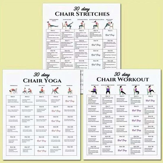 Yogahoudingen Poster Set - Stoelyoga Kaarten - Fitness Oefenen - Beginner Vriendelijk - 6 Stuks - Meerdere Kleuren — afbeelding 2