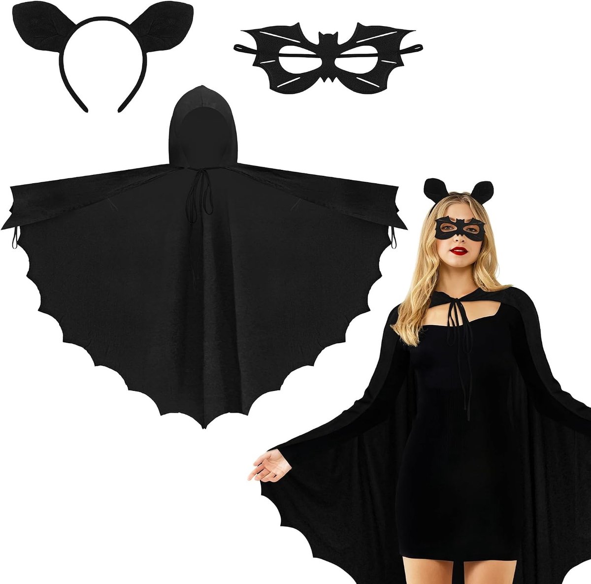 Batwing Kostuum met Cape, Oren en Masker voor Vampiers en Draken - Perfect voor Halloween en Feestjes