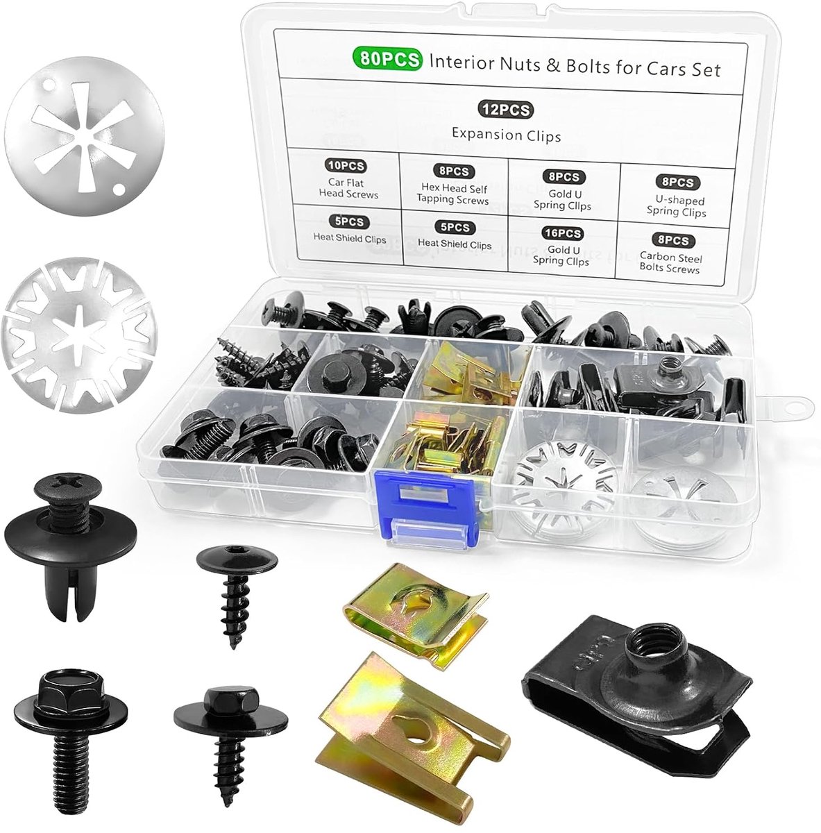 SnelShoppen - 80-delige plaatmoeren schroefmoeren clipset - Ideaal voor montage, reparatie en klussen in huis, garage of tuin - Inclusief diverse mate