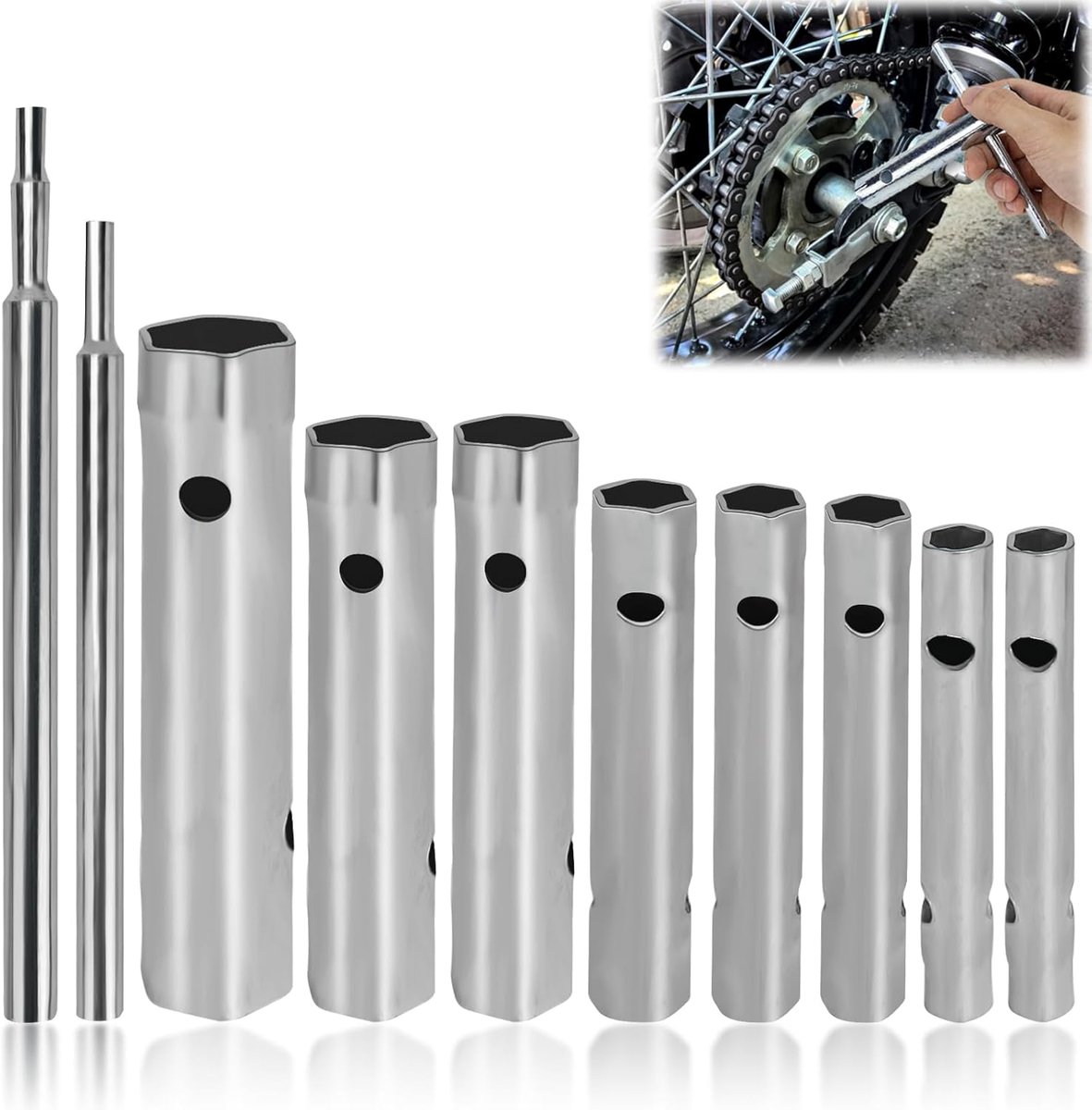 SnelShoppen - 10-delige Steeksleutel Set, Steeksleutelset voor Bougies, 6-22 mm, Dubbele Steeksleutel, Pijpsleutel voor Onderhoud, Installatie en Repa