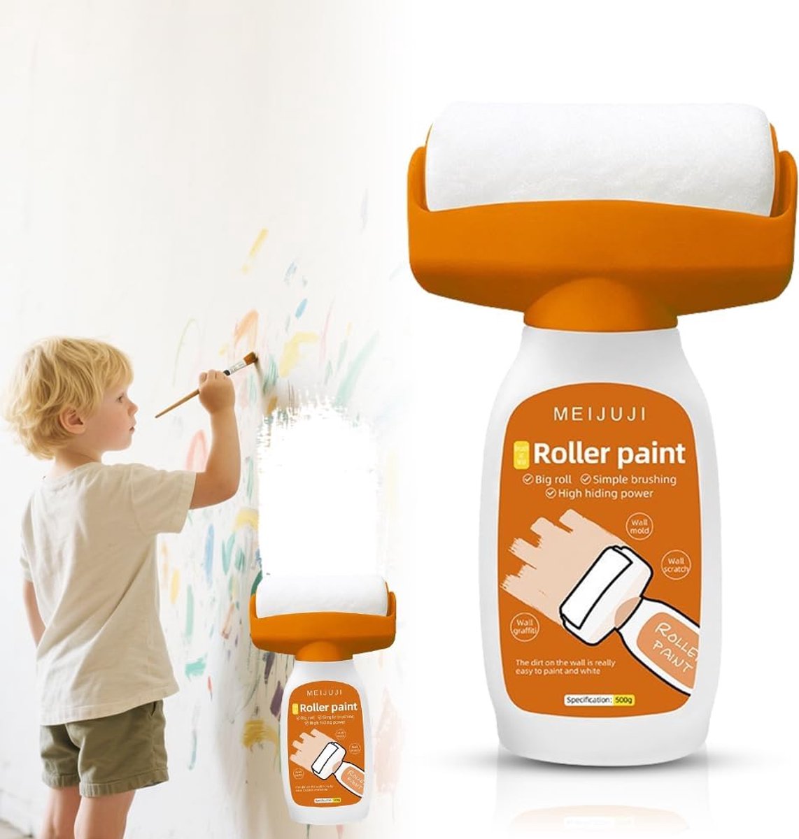 Muurverf herstel wit - 500 g reparatieset - kwast en verf in één - ideaal voor graffiti en krassen - ShopVlot