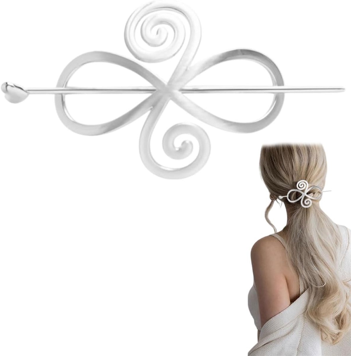 SnelShoppen - Vintage Keltische Knoop Haarspeld, Infinity Keltisch Zilver Haaraccessoire, Lange Haarspeld van Metaal, 1 Stuk voor Vrouwen en Meisjes