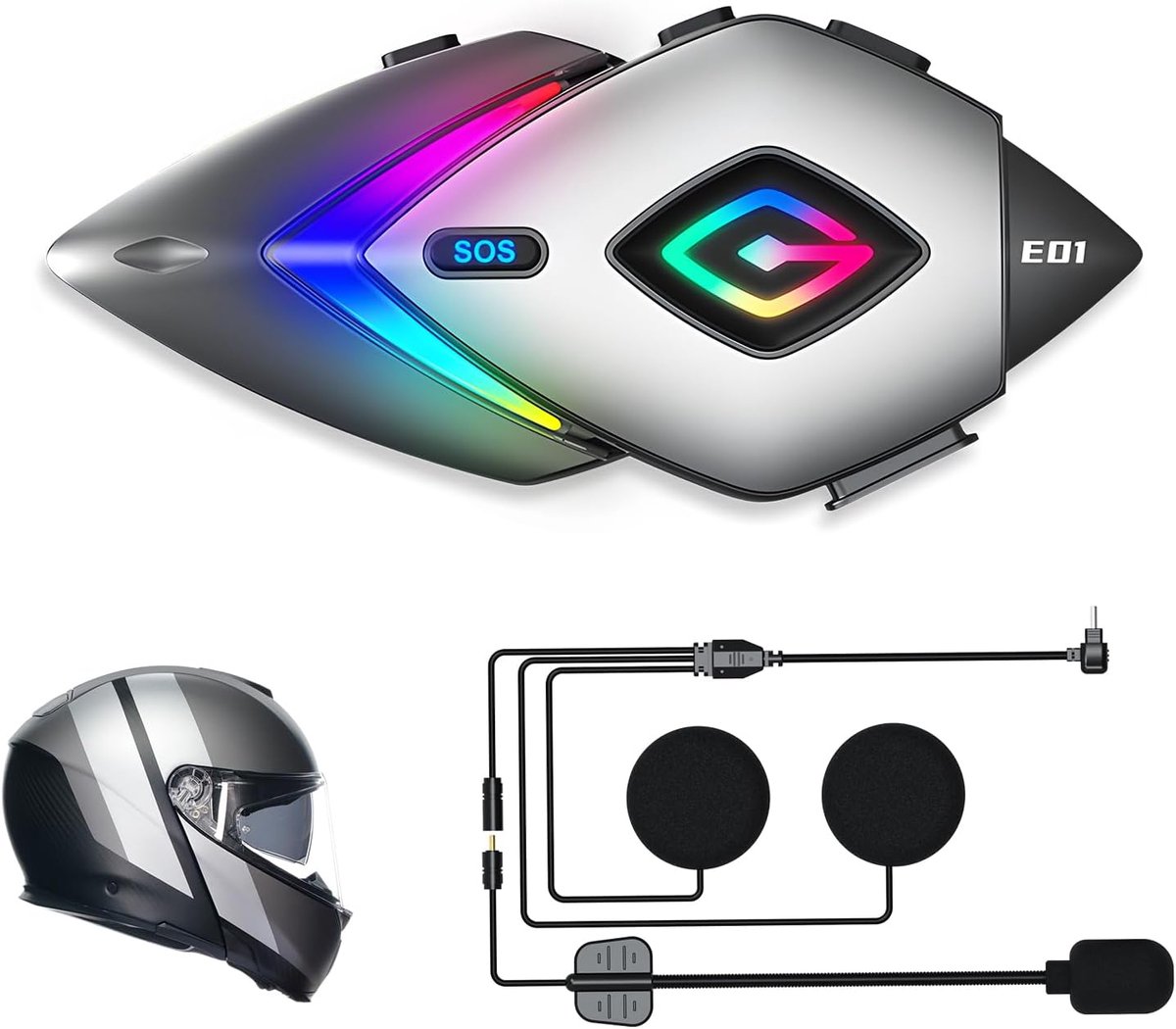 Motorhelm multifunctioneel - RGB verlichting - Bluetooth V5.4 speaker - handsfree bellen - ShopVlot