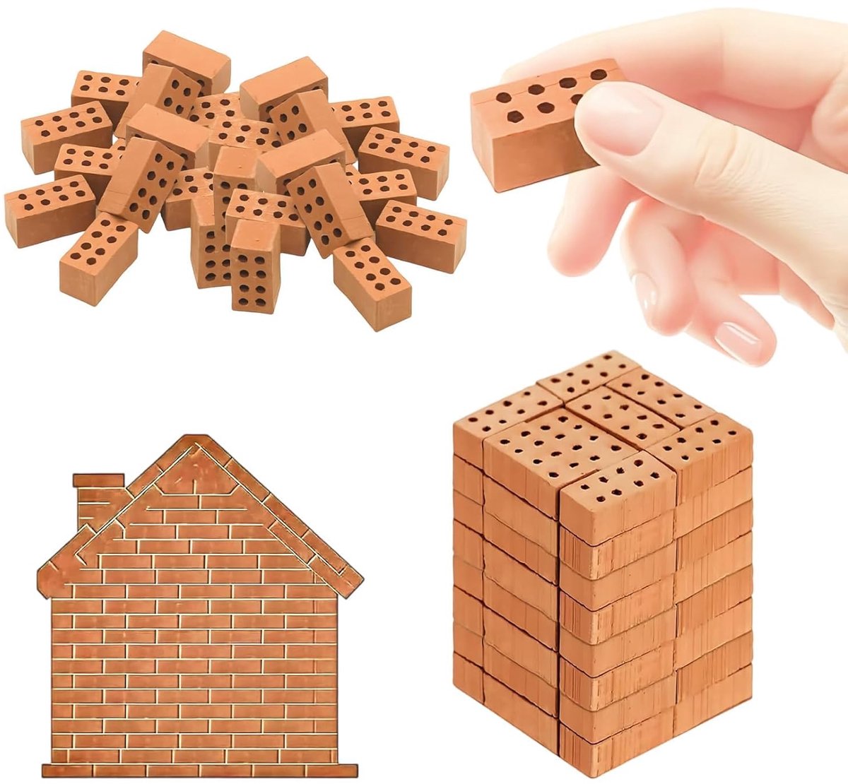 SnelShoppen - 50 Stuks Mini Bakstenen, Miniatuur Rode Bakstenen voor DIY, Tuin Decoratie, Modelbouw en Landschapsontwerp van Natuurklei