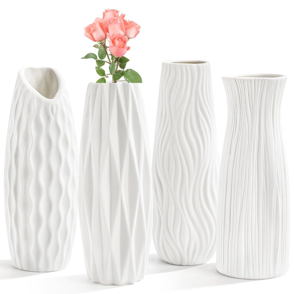 Omgoods - Set van 4 Witte Keramische Vazen 24 cm voor Huisdecoratie