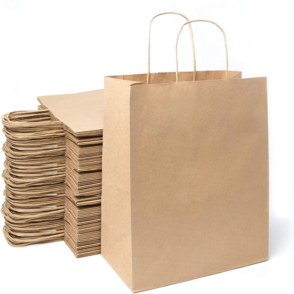 Omgoods - Set van 100 Bruine Kraft Papieren Tassen met Handvatten