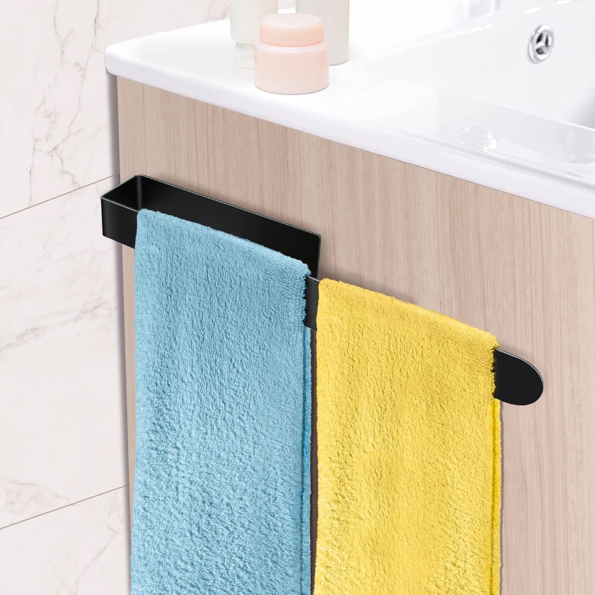 Omgoods - Zelfklevende Handdoekhouder Zwart - 37cm RVS voor Badkamer en Keuken