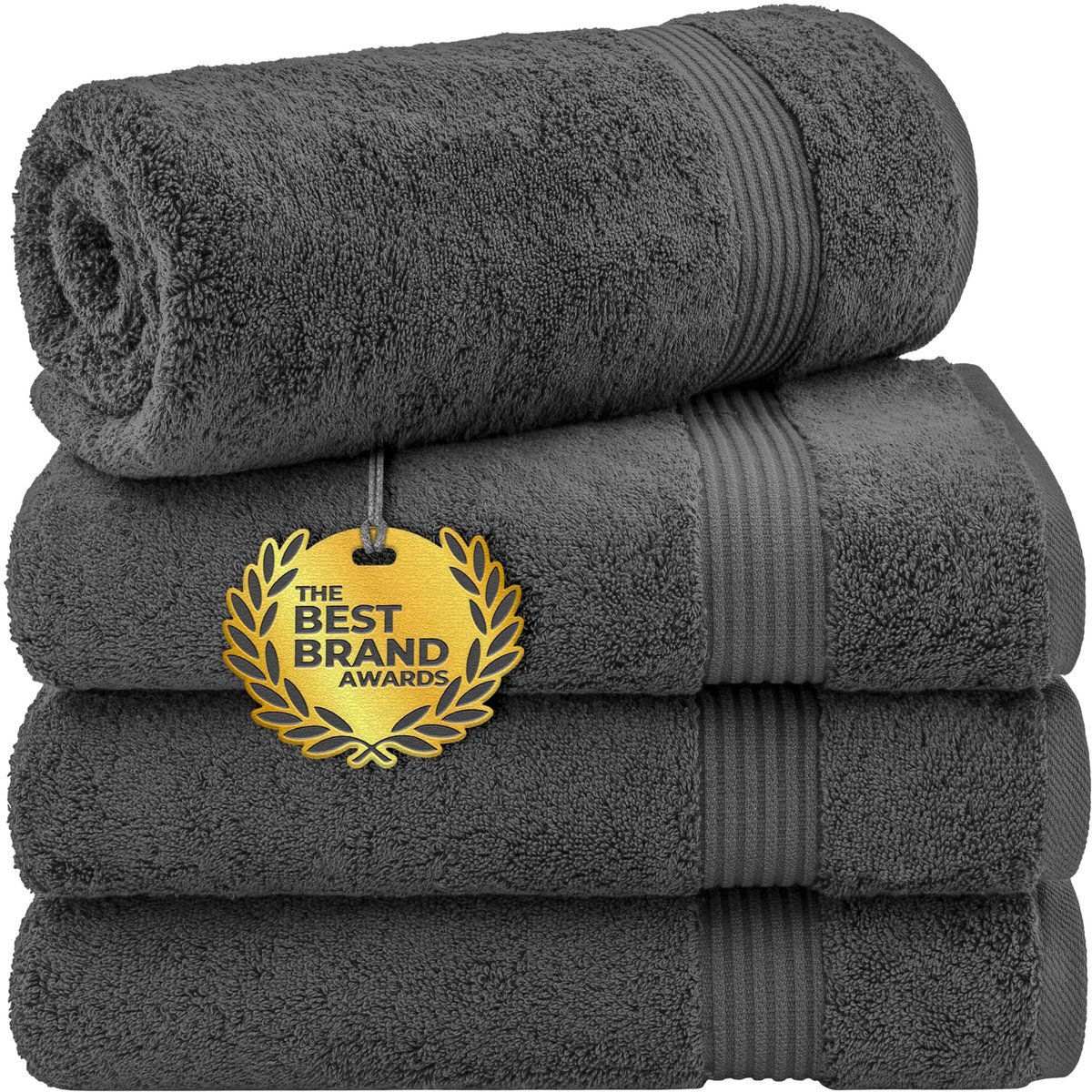 Omgoods - Set van 4 Turkse Badhanddoeken - 100% Katoen - Zacht Pluche en Donkergrijs - 69x137 cm