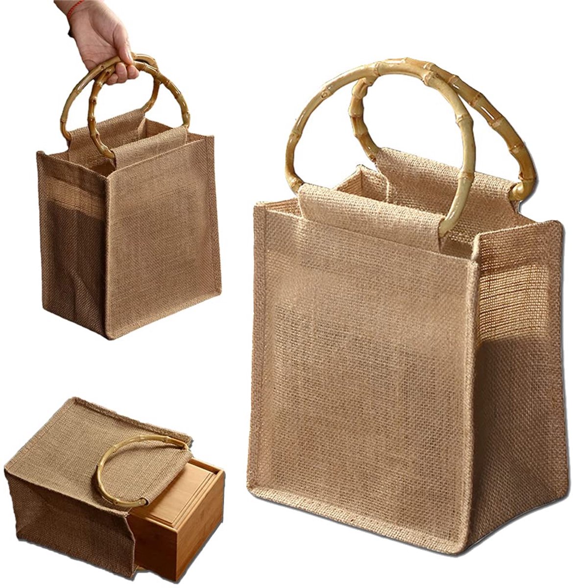 Omgoods - Jute Tas - Herbruikbare Boodschappentas met Ringgrepen voor Winkelen