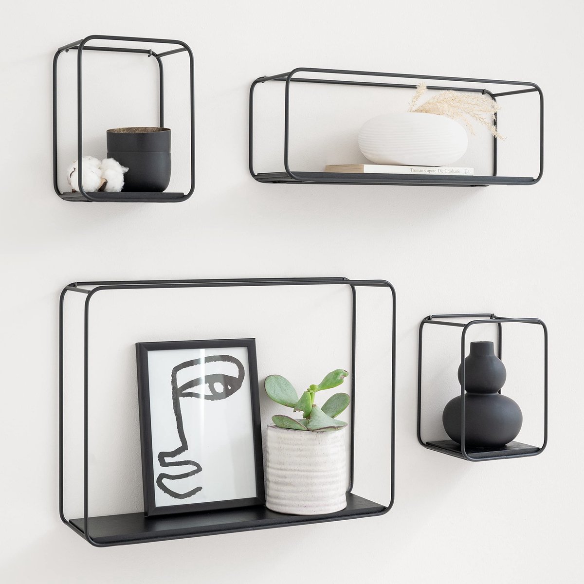 Omgoods - Wandplanken Set van 4 - Industrieel Ontwerp met Houten Fineer - Eiken, Zwart