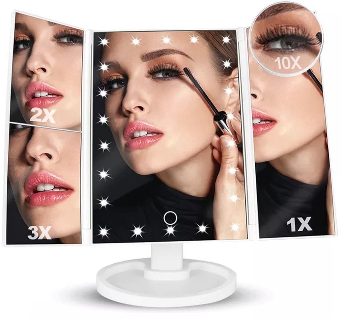 Omgoods - Verlicht Make-up Spiegel met 22 LED's - Vouwbaar en 180° Rotatie