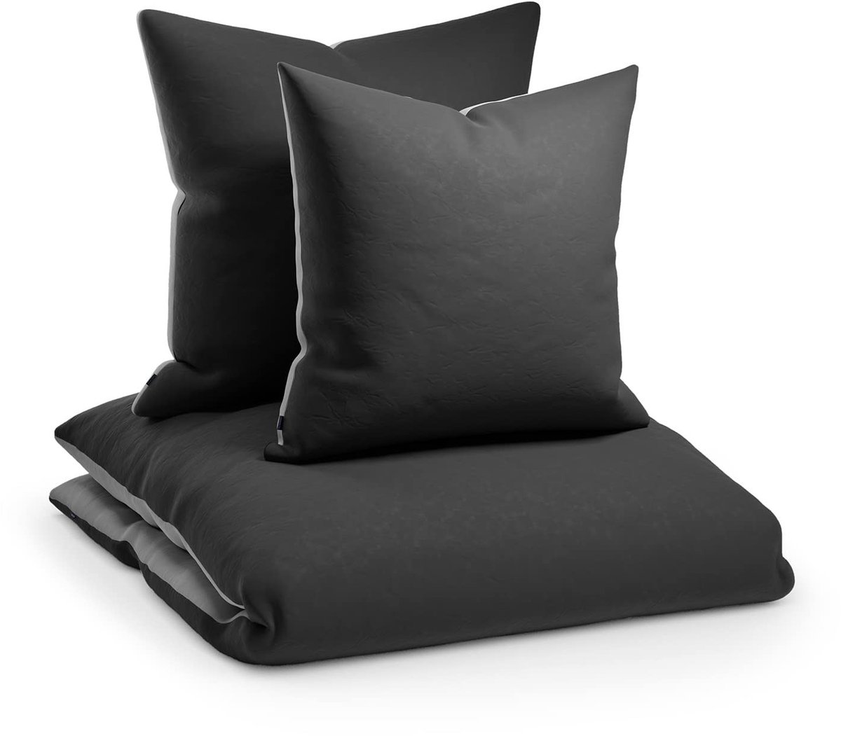 Omgoods - Dekbedovertrek Set Soft Wonder 200 x 200 cm Donkergrijs/Lichtgrijs