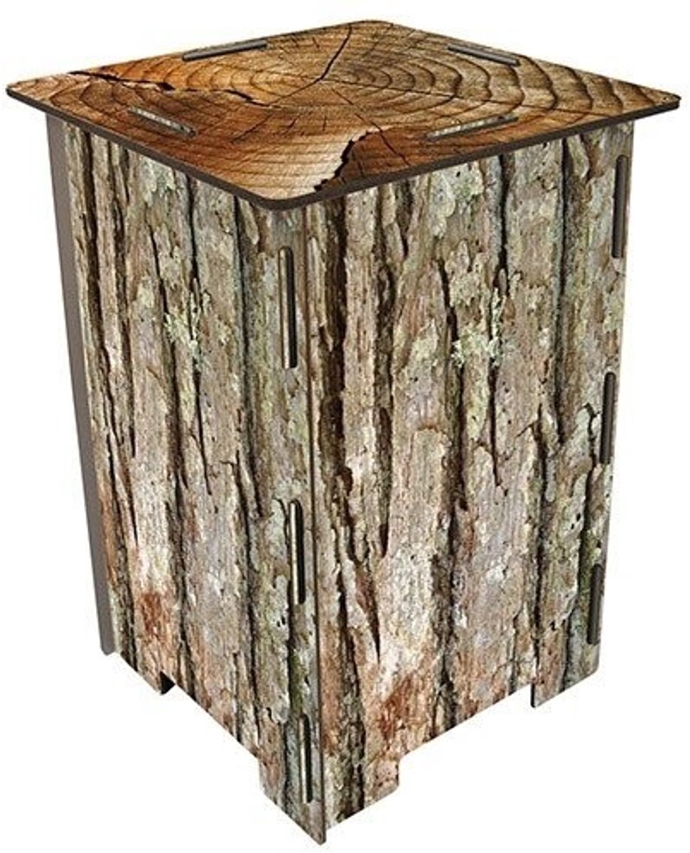 Omgoods - Houten Photo Stool met Motief Boomschors 29,5 x 29,5 x 5 cm