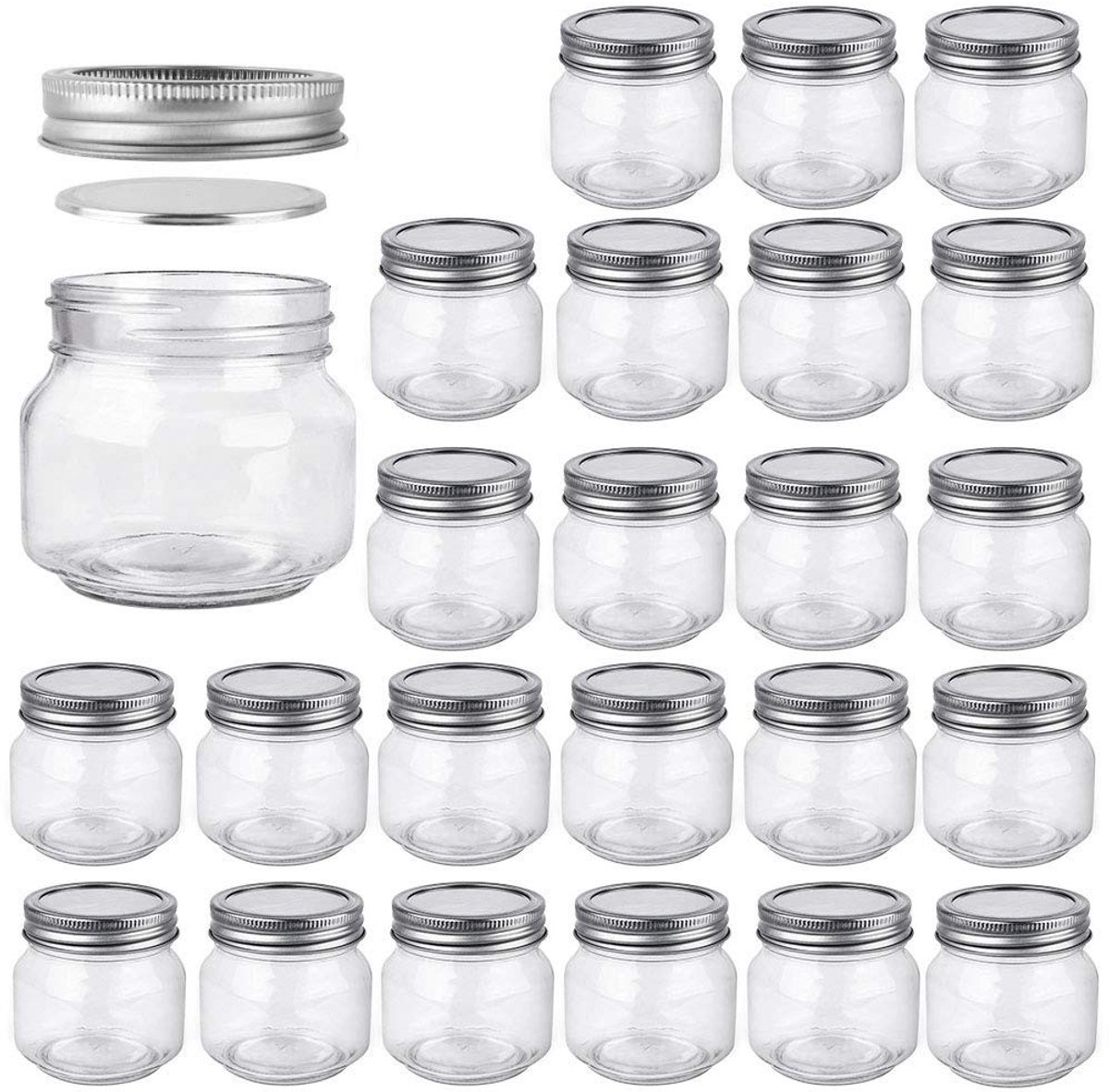 Omgoods - Set van 24 Glazen Mason Jars 240ml met Deksels