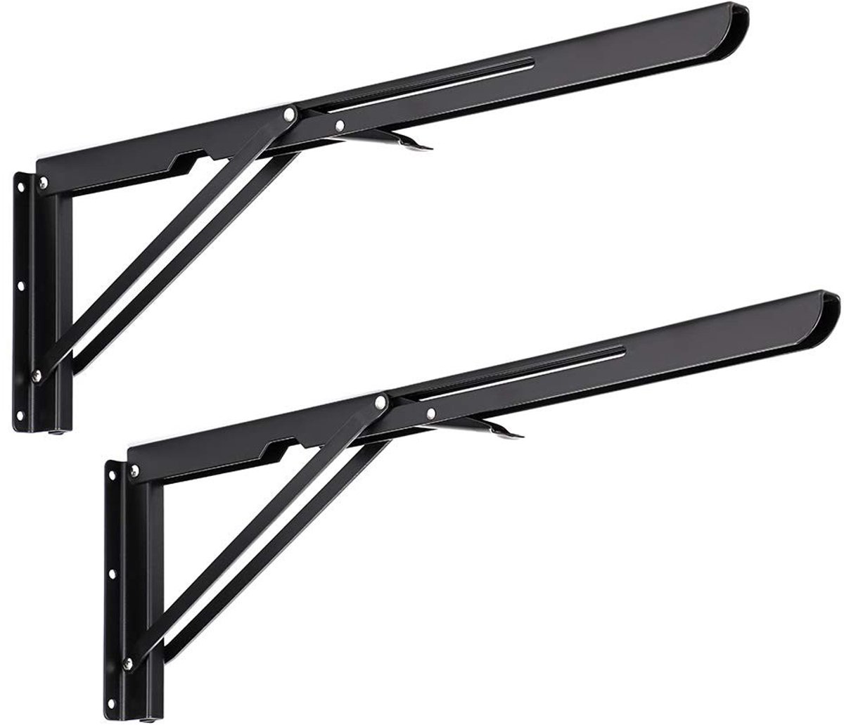 Omgoods - 2 Stuks Stevige Vouwplanken voor Wandmontage, Zwart