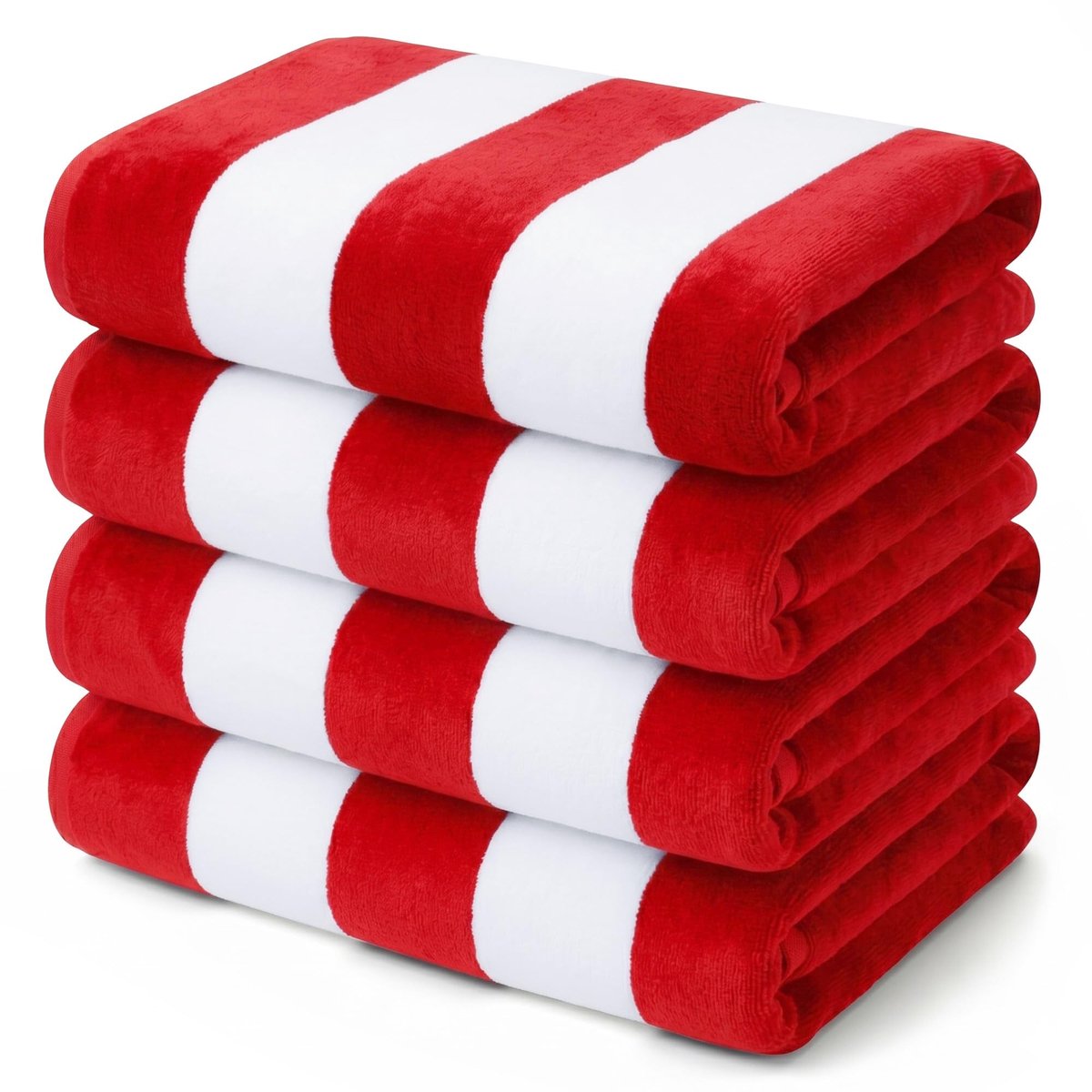 Omgoods - Set van 4 Grote Katoenen Strandhanddoeken - 180x90cm - Zacht en Absorberend - Gestreepte Patroon Rood