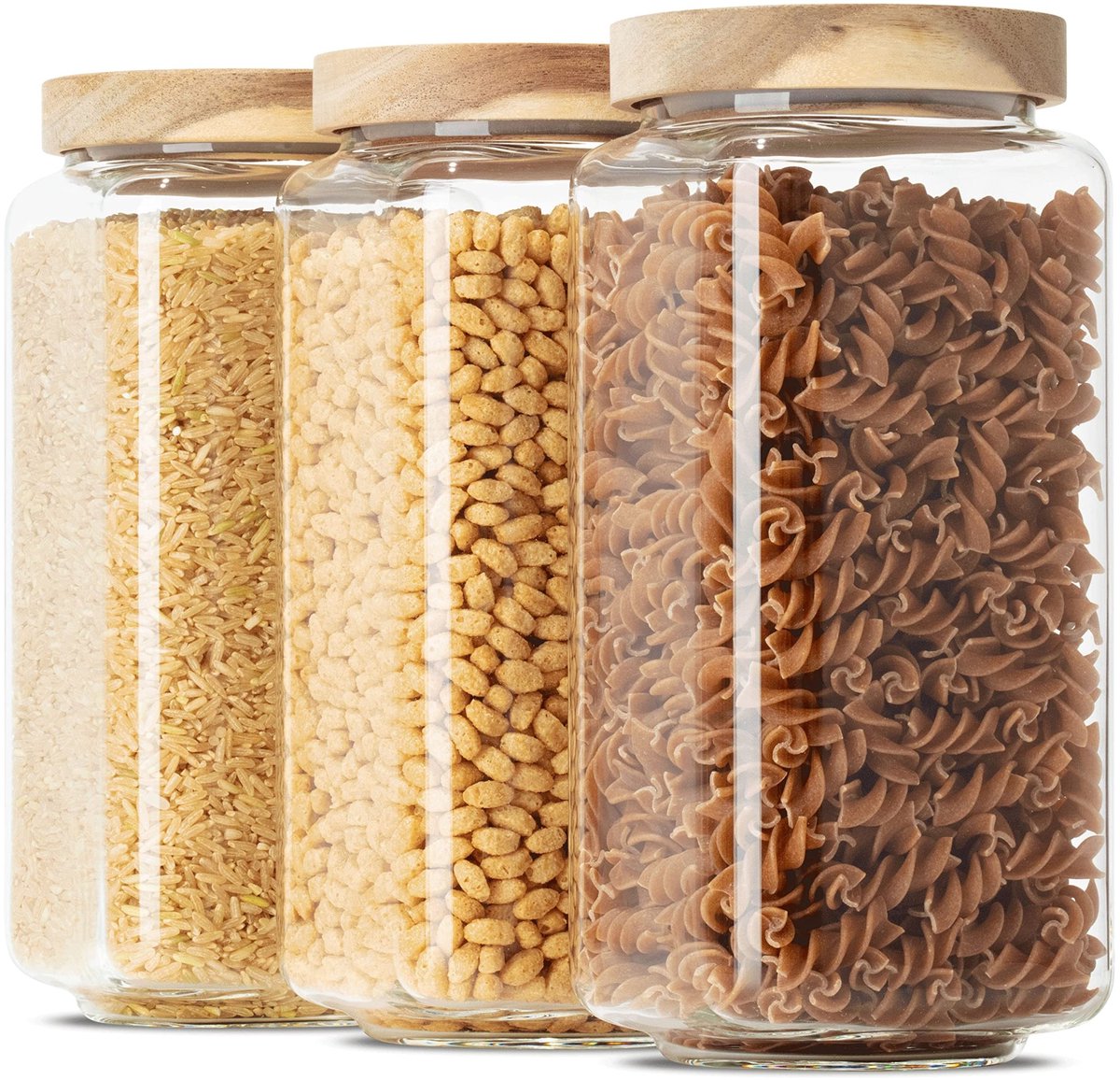 Omgoods - Set van 3 Vierkante Opslagpotten van Borosilicaatglas 1200 ml