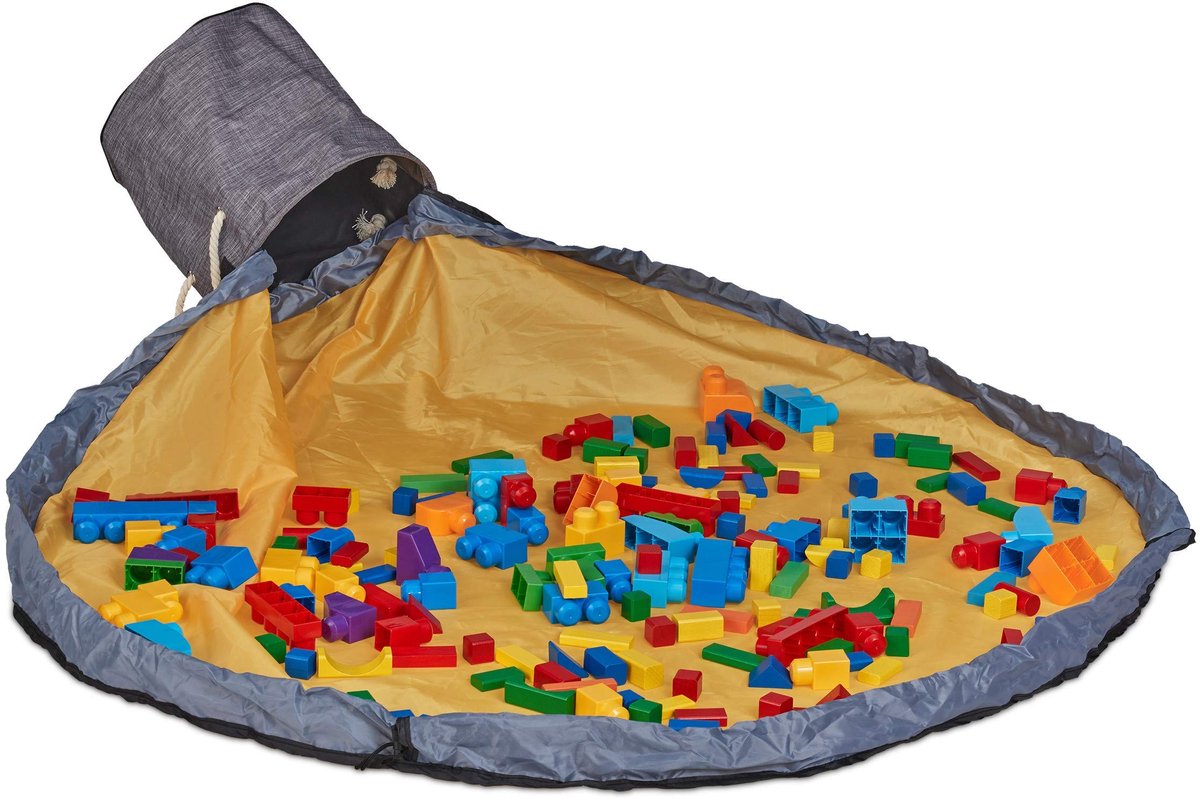 Omgoods - Opbergzak met Speelmat voor Kinderen, Grijs-Geel