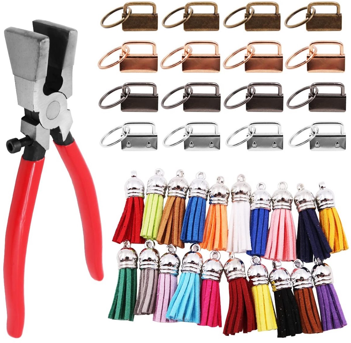 Omgoods- Sleutelhanger Hardware Set - 20 Stuks - Lederen Sleutelhanger Kwastjes - Heavy Duty Metaallegering - Duurzaam - Geschikt voor Riemen en Tassen