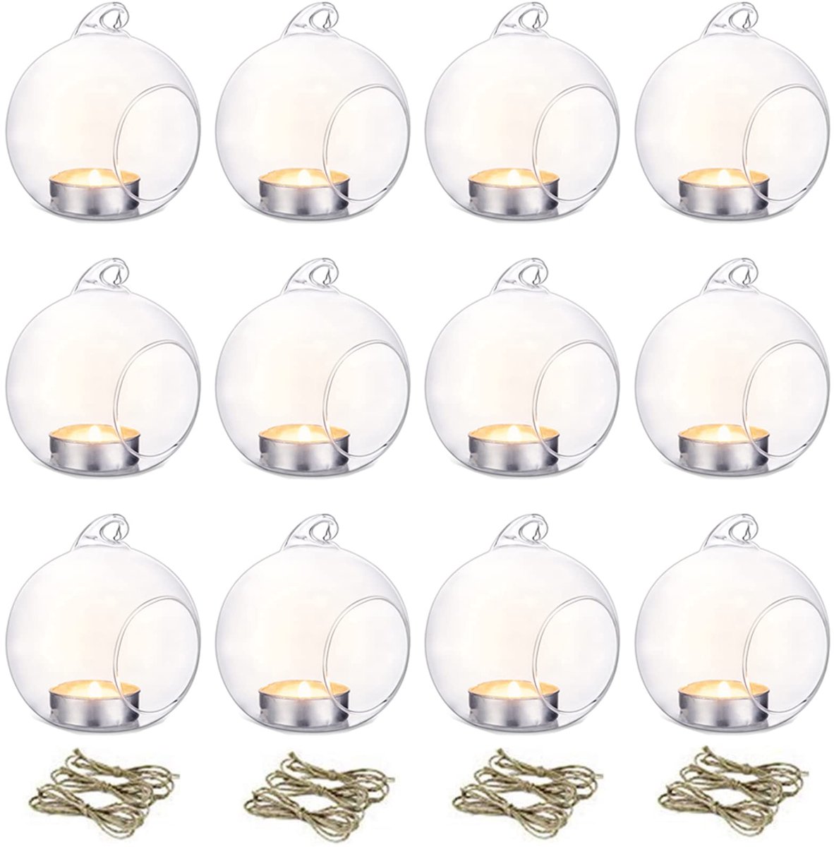 Omgoods - 12 Stuks Hangende Glazen Theelichthouders - Perfect voor Indoor Tuinen en Decoratie