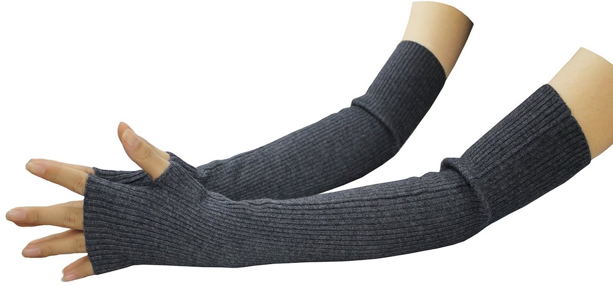 Omgoods - Vrouwen Cashmere Lange Vingerloze Handschoenen in Donkergrijs