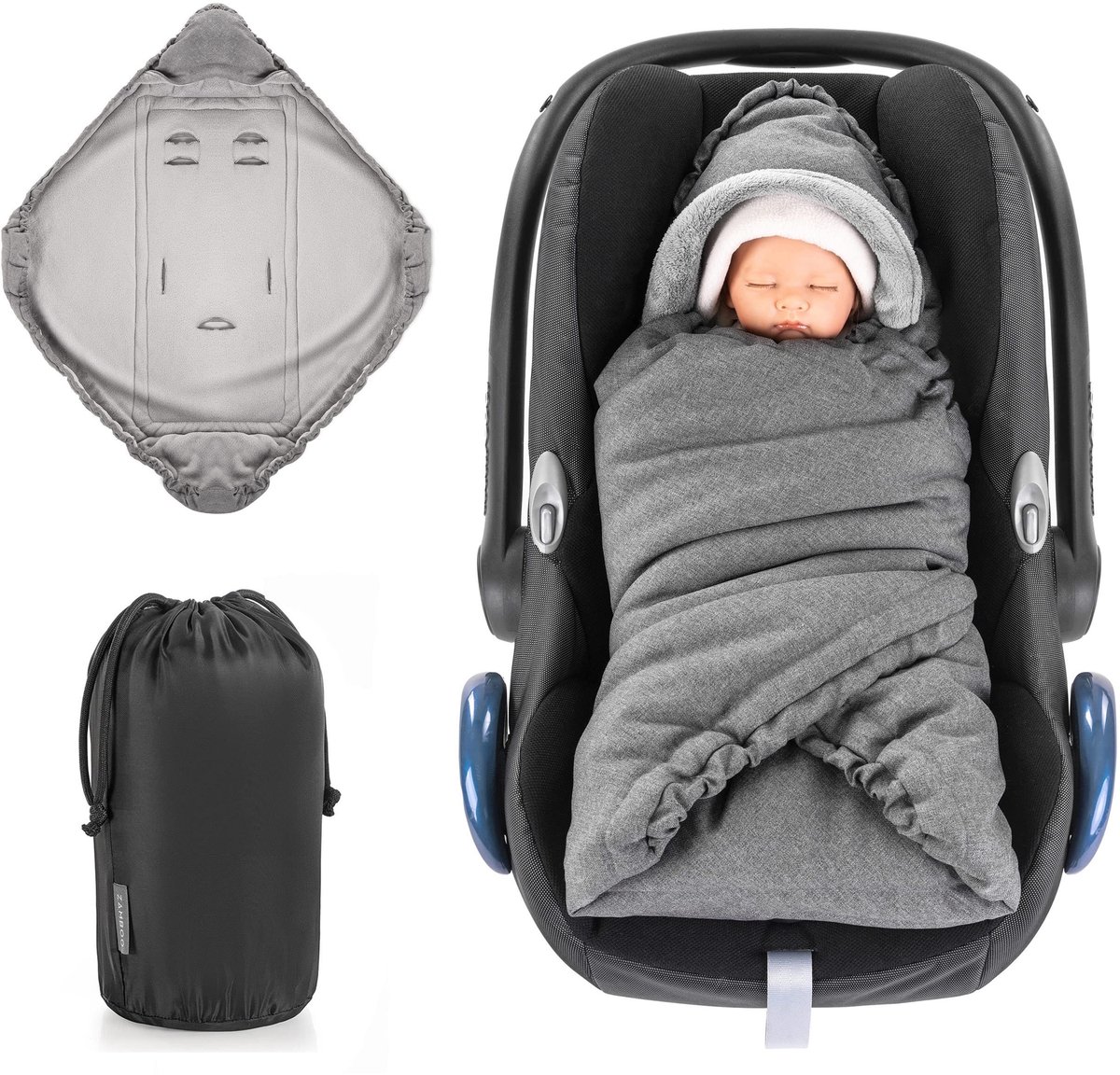 Omgoods - Thermo Fleece Baby Wrap Dekentje met Capuchon voor Autostoel