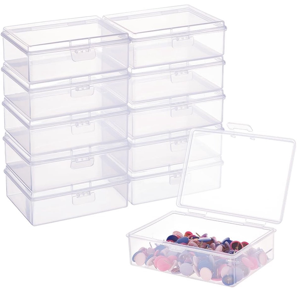 Omgoods- Opbergdozen Transparant - 12 Stuks - Kunststof - Met Deksel - 9,75x7x3,25 cm - Duurzaam Ontwerp met Gespen - Opbergdoos