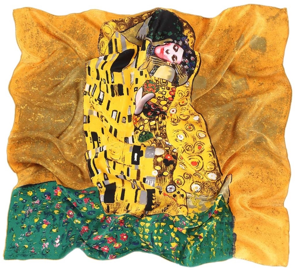 Omgoods - Zijde Sjaal met Kunstzinnige Prints in Art Nouveau Stijl