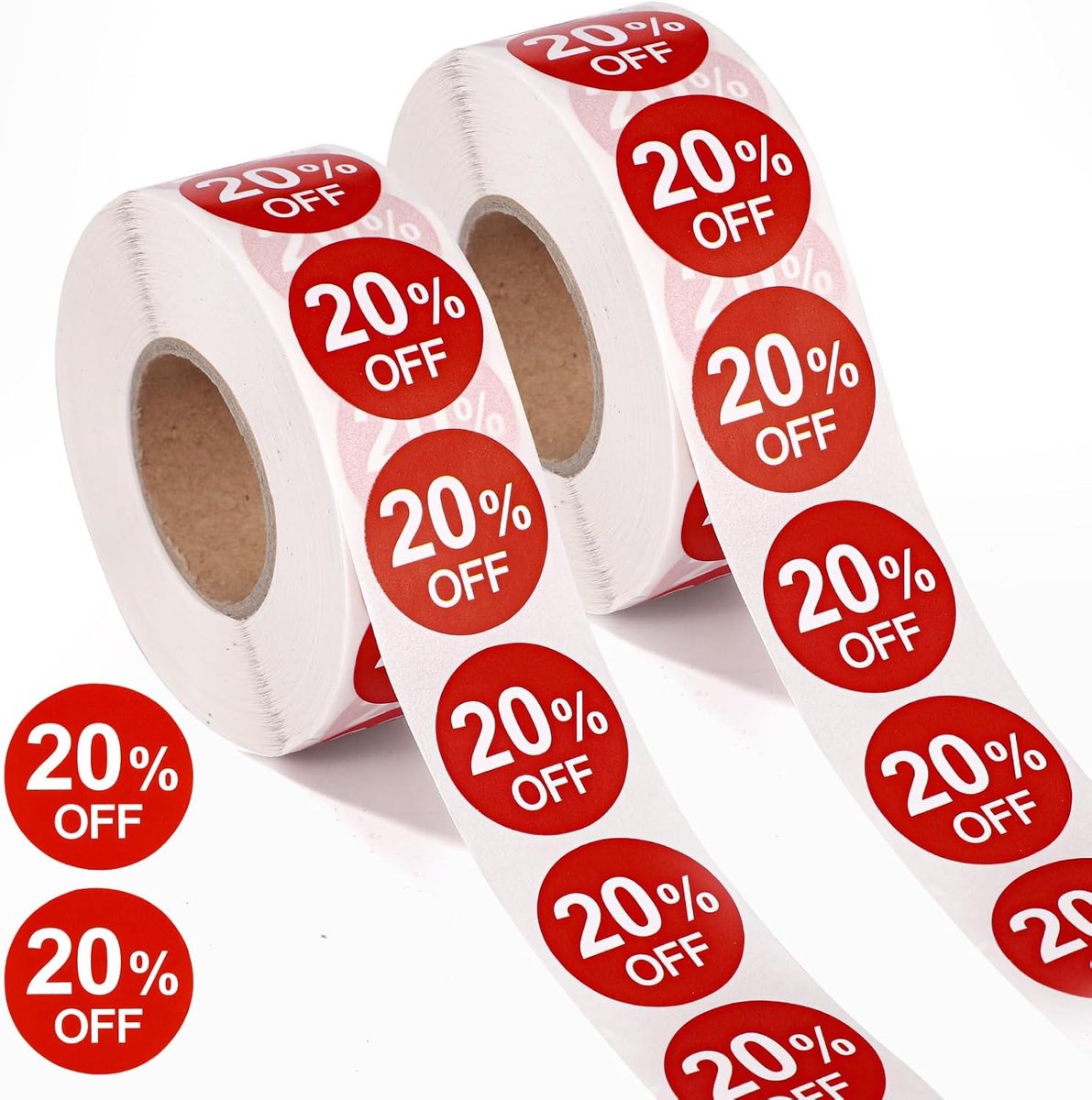 2000st 20% Korting Stickers, 2,5cm Ronde 20 Procent Korting Promotielabels Zelfklevende Prijsstickers Borden Afgemerkte Verkooplabels voor Winkels Supermarkt Shops Garage (Rood)