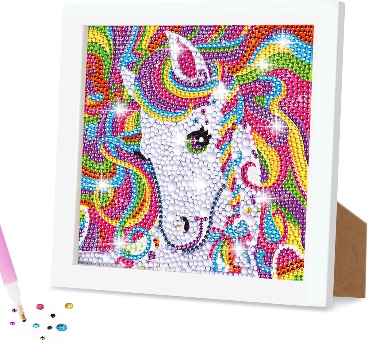 Diamant Painting Met Houten Frame, 5d DIY Diamantschilderij Set, Schilderen Op Nummer DiamantPainting Meisjes Volwassenen, Diamant Painting Pictures Arts Craft (Eenhoorn)