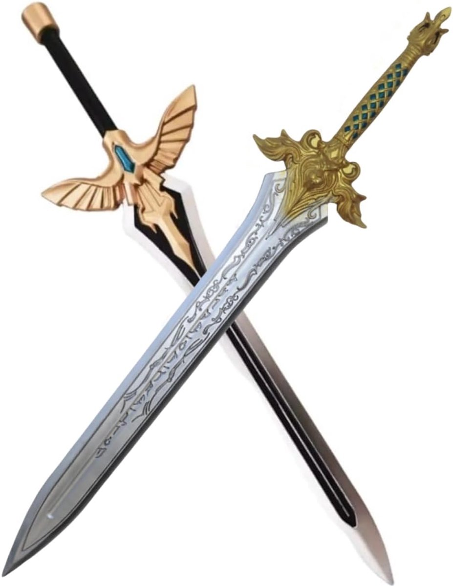 damdos Halloween Prop Cosplay 81 cm zwaard gouden koning leeuw zwaard + 81 cm Arthur Sword, The King of Llane Wrynn I zwaard leeuw zwaard, Arthur zwaard, verjaardagscadeaus (2 stuks)