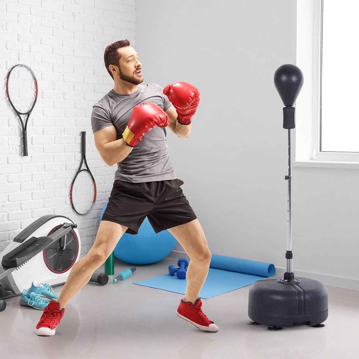 COVREO Punchingball set 136-154 cm zwart, PU met verstelbare hoogte