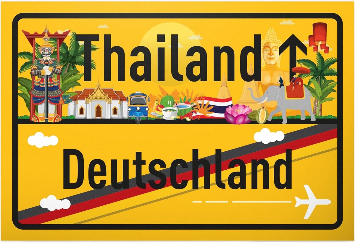 Thailand Duitsland plaatsbord - kunststof bord 30 x 20 cm - cadeau-idee cadeaubon reizen vakantie reisbon mannen & vrouwen geldgeschenk afscheidskaart cadeau-idee decoratieve kaart