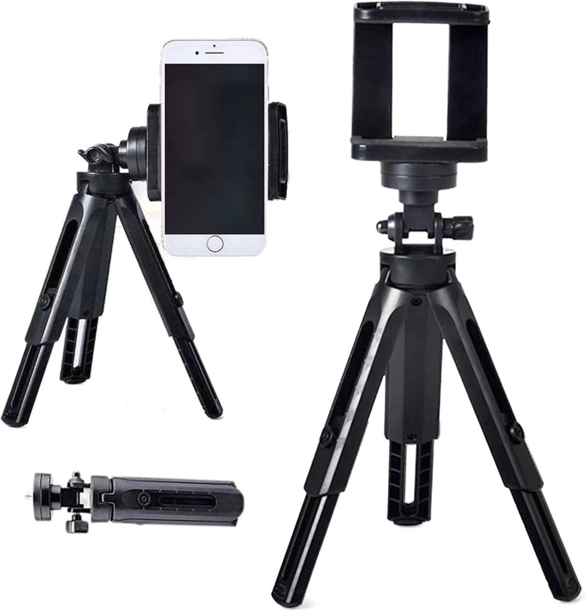 SnelShoppen - Universeel instelbare mini tripod voor smartphone en camera - 360° stand met 1/4" aansluiting - ideaal voor video’s, foto's, vlogs en vi