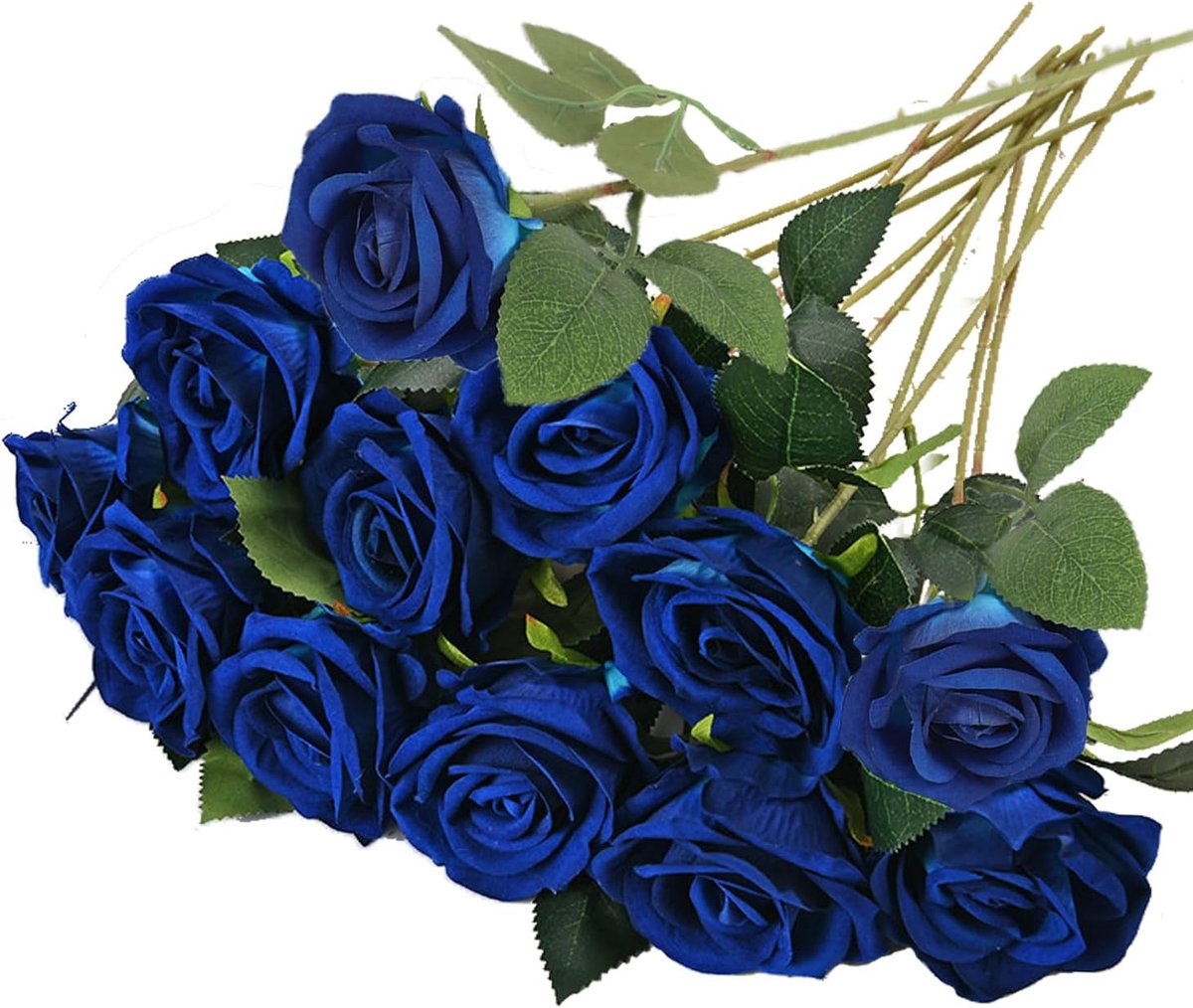 12 stuks kunstrozen nep enkele stengel bloeiende roos 51 x 7 cm kunstmatige zijden roos bloem blauwe neprozen kunstbloemen voor thuis, tuin, feest, hotel kantoor decor (blauwe roos)