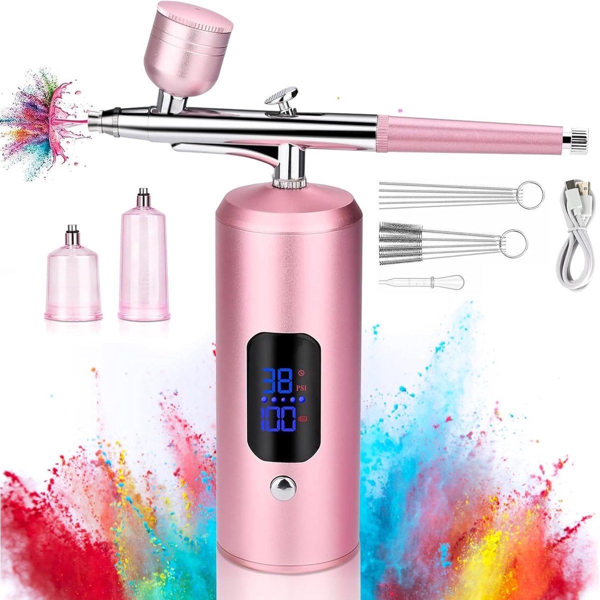 set draadloos: multifunctioneel airbrushpistool met 3 drukniveaus voor make-up, nageldesign, taartdecoratie, tattoo, modelleren, modelkleuren