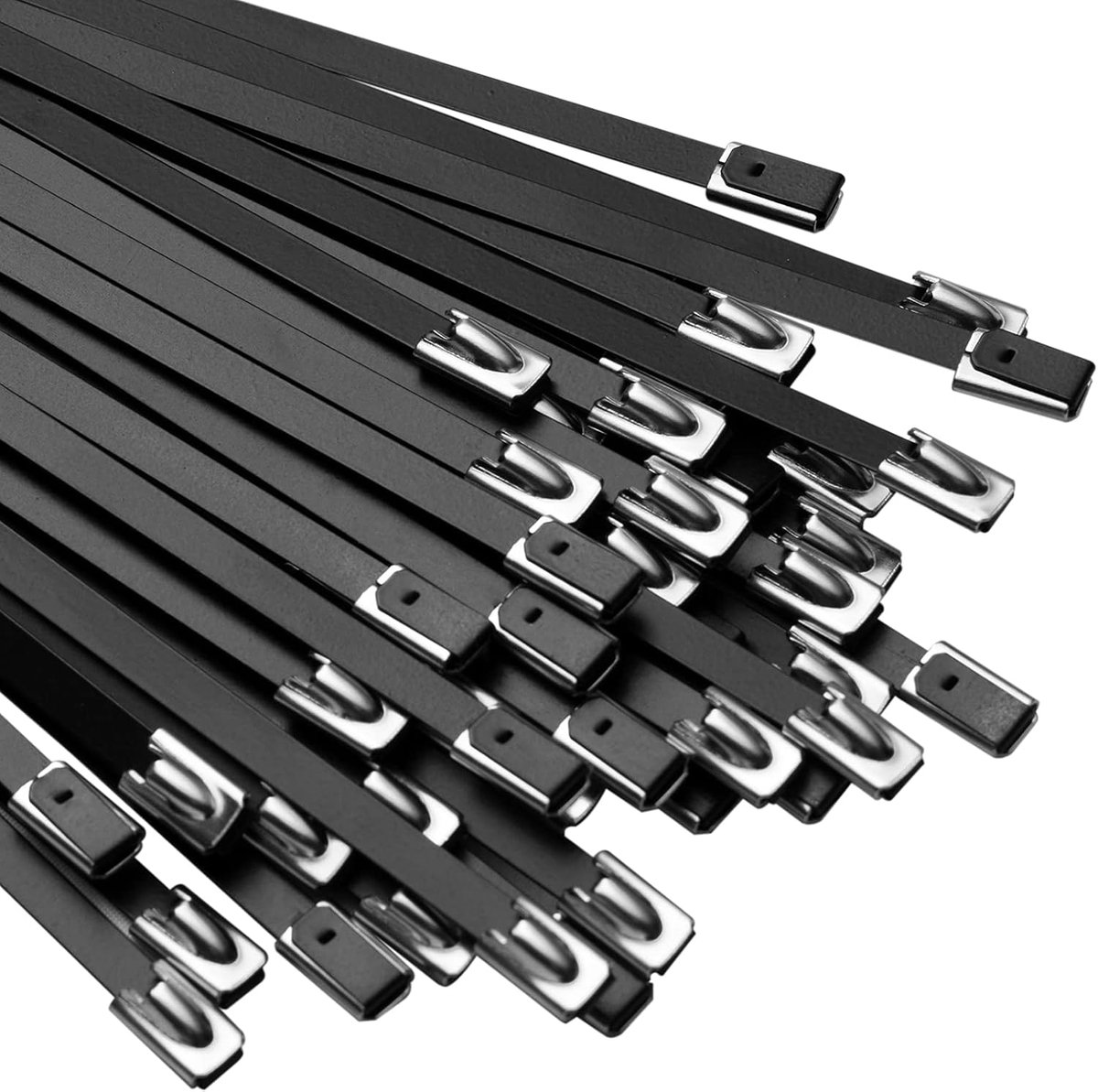Kabelbinders, 100 stuks, metalen roestvrije 400mm x 4,6 mm, zwarte UV-bestendige kabelbinders, stalen voor kabelbeheer