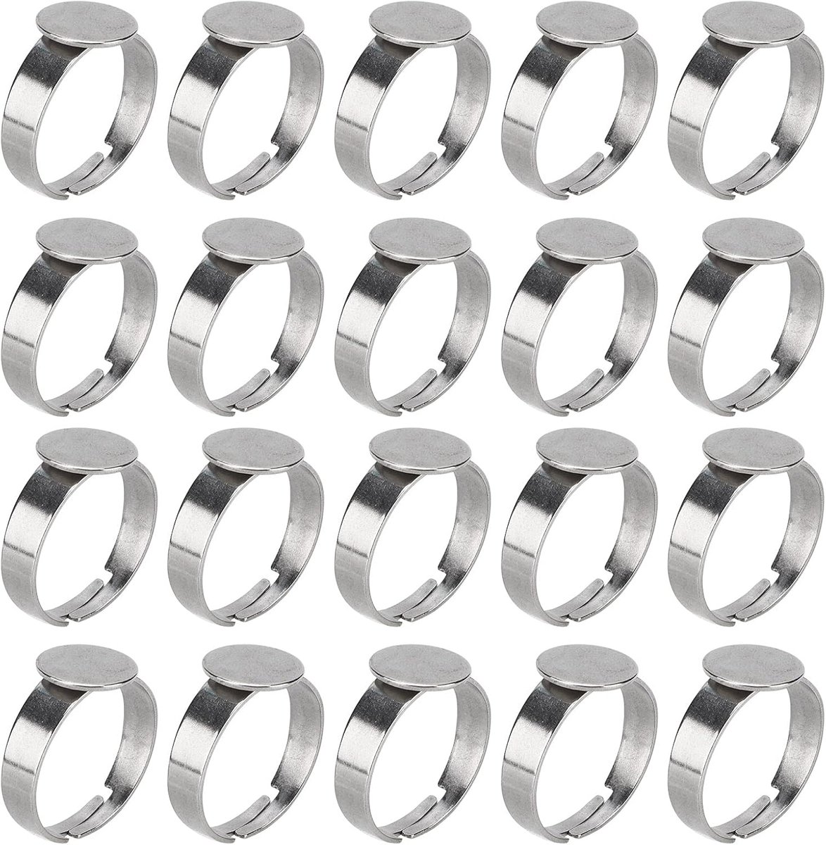 20Pcs Ringen Rvs Platte Ring Blanks Pad Verstelbare Vinger Ring Base Voor Diy Sieraden Craft Decoratie