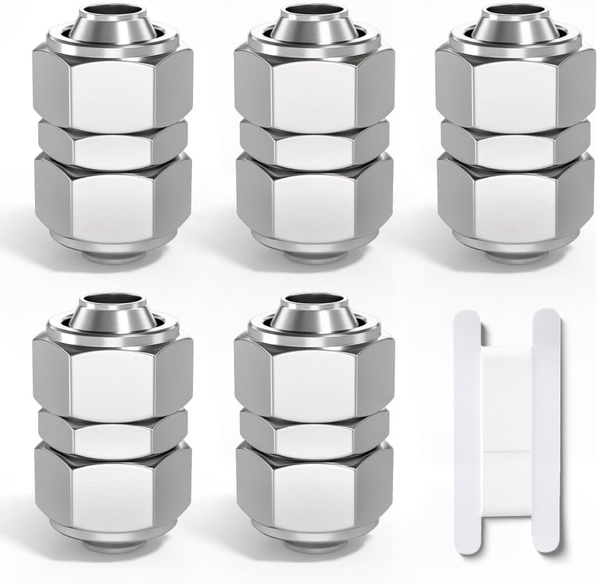 5 stuks 10mm rechte Push To Connect Lock moer buis pneumatische fitting, 2 weg vernikkeld messing Quick KPU10 luchtleiding adapter