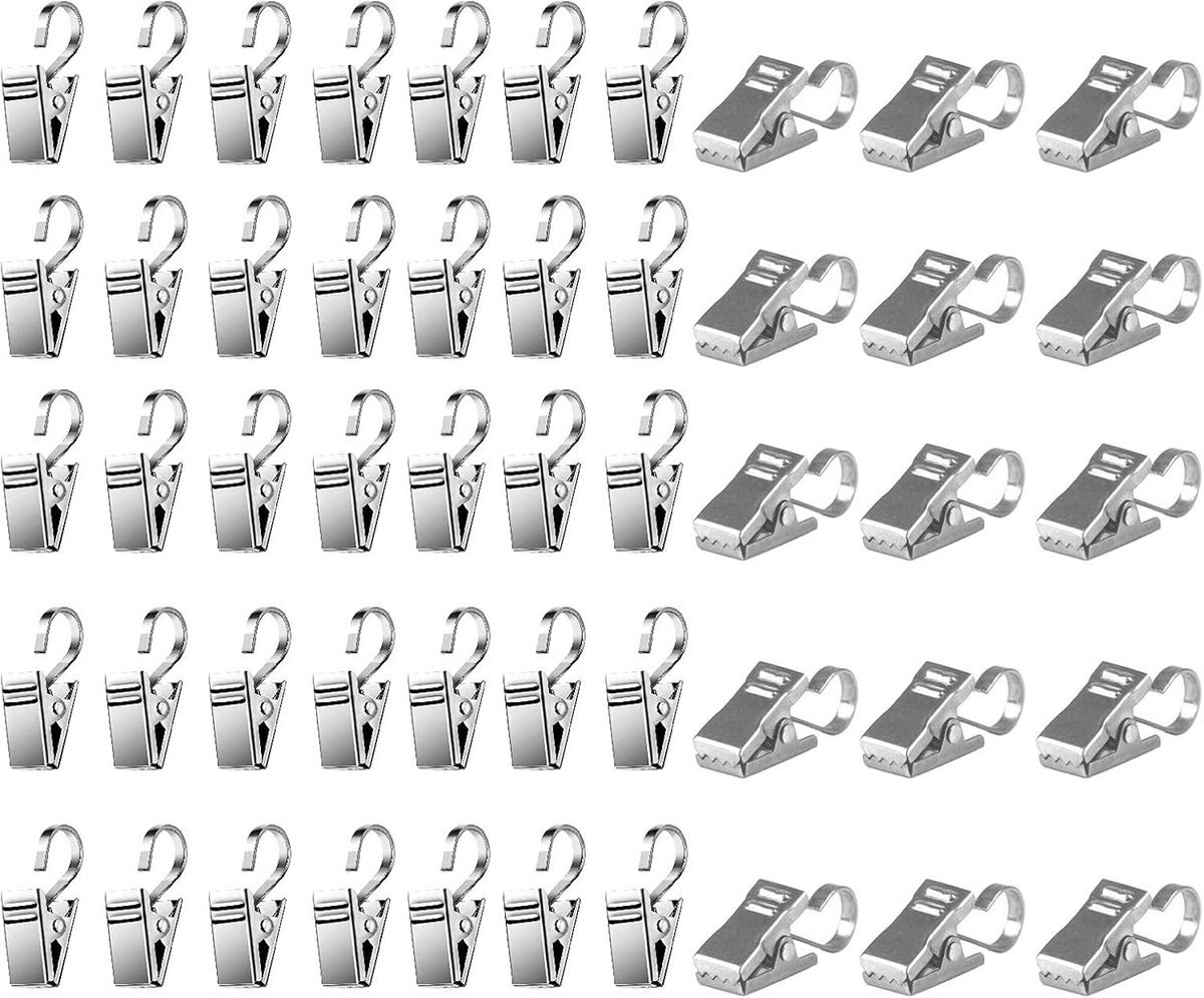 100 stuks gordijnclips, klemhaken, metalen clips, haken, lichtkettinghangers, haken voor woondecoratie, foto's, kunsthandwerk display en accessoires voor outdoor-activiteiten (zilver)