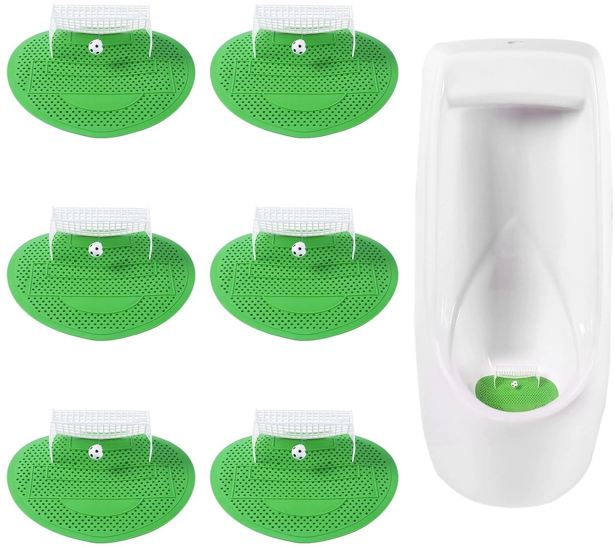 6 stuks urinoirzeefjes met geur, spatwaterbescherming voor pissoir, grappige voetbaldoelen, urinoirfilter, anti-geur, voor kantoorgebouwen, stadions, internetcafé enz., hotels enz