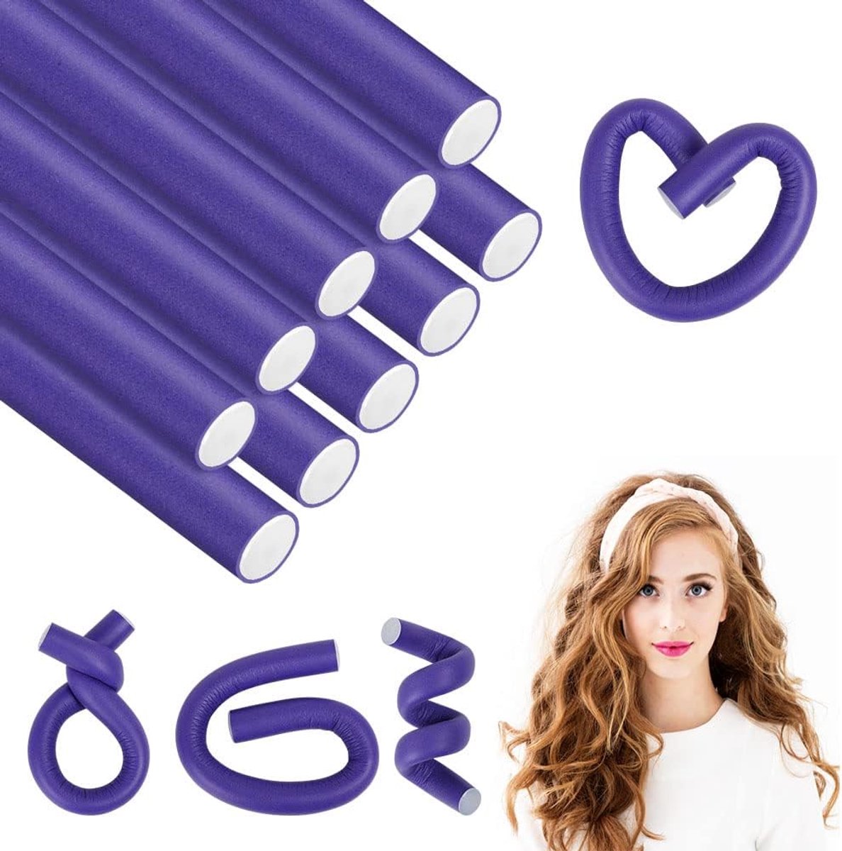 10-delige Flexibele Haarkrultang, Zachte Schuimhaarrollers Flexi-staven voor Kort Halflang Haar, Rubberen Haardraairoller, Hitteloze Haarrollers voor Slapend Kapsel DIY Thuiskapsalon