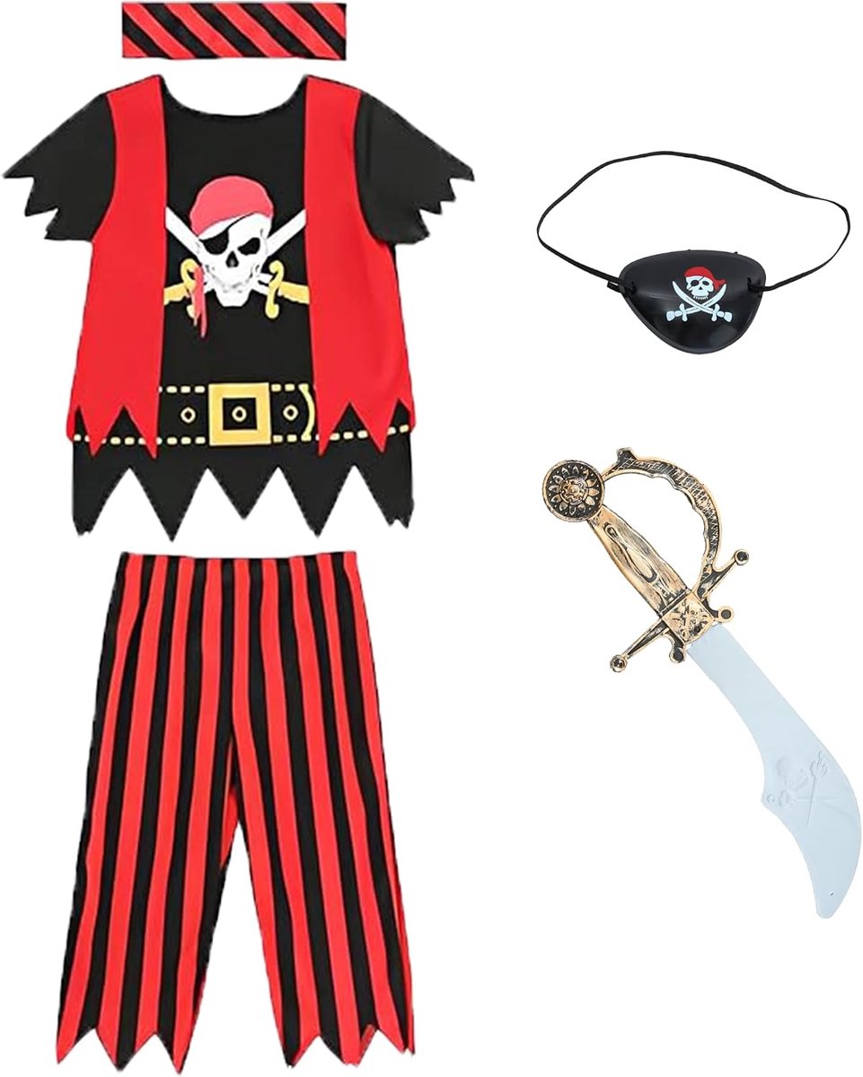 Pirate Kostuum Set voor Kinderen & Volwassenen – Roleplay Cosplay Kostuum, Complete Outfit