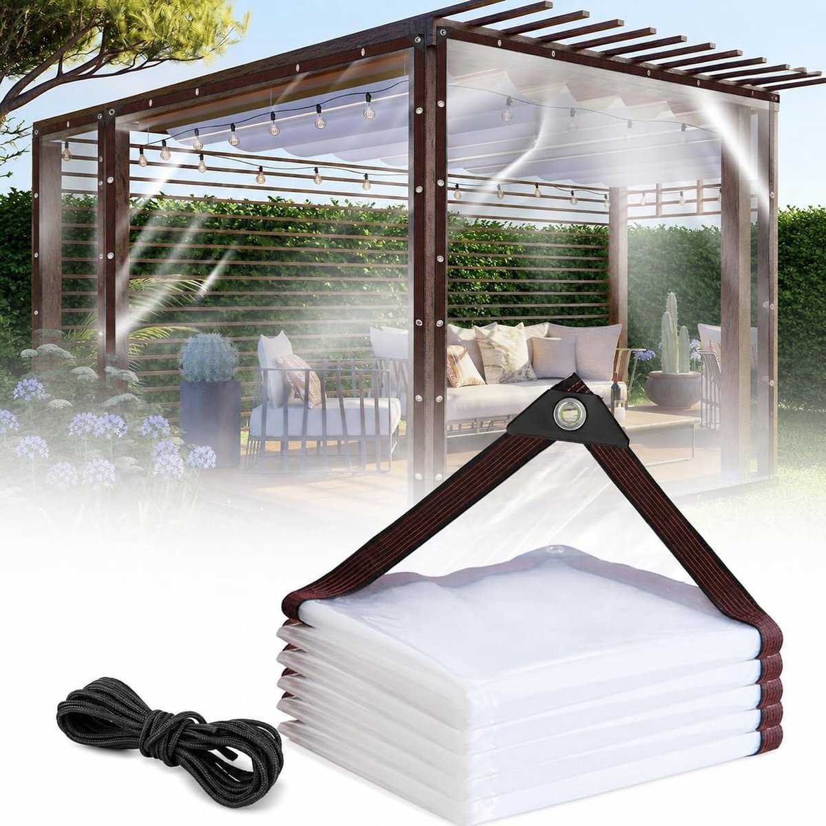 2x1m Transparant dekzeil met ogen, afdekzeil waterdicht, regenbescherming windbescherming multifunctioneel waterdicht dekzeil, balkon regenbescherming met touw, tuinmeubelen plantenlaken