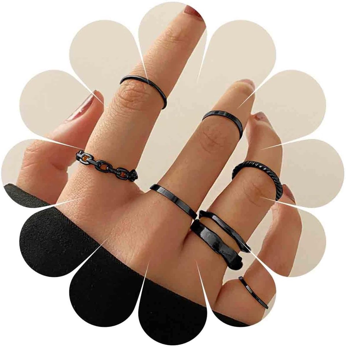 Ringenset voor dames, delicate minimalistische ringenset met ketting en gedraaide patronen, modieuze ringen van verguld roestvrij staal