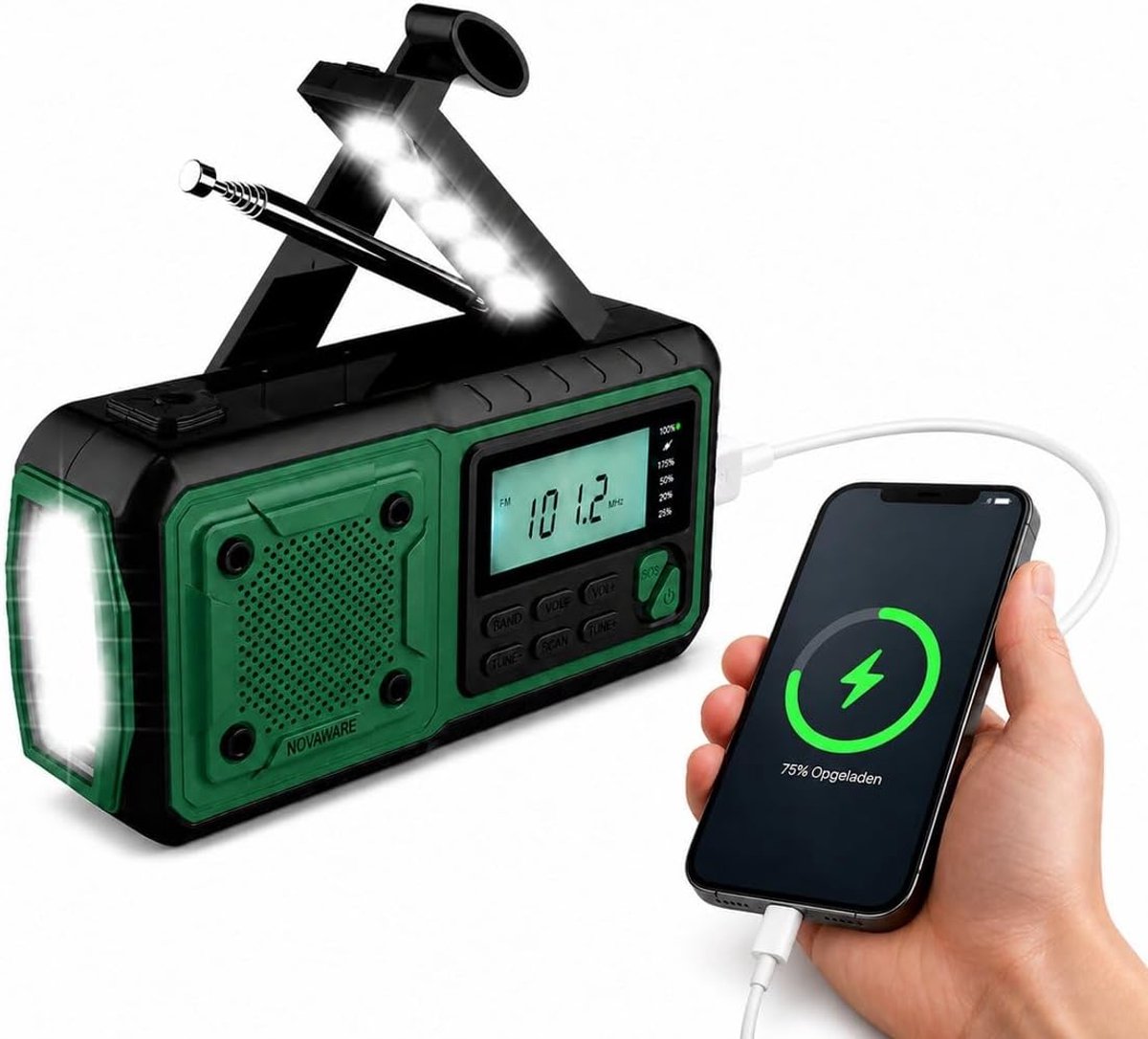 Emergency radio solar opwindbaar - 4400mAh powerbank - FM/AM ontvangst - ideaal voor noodsituaties - SnelShoppen