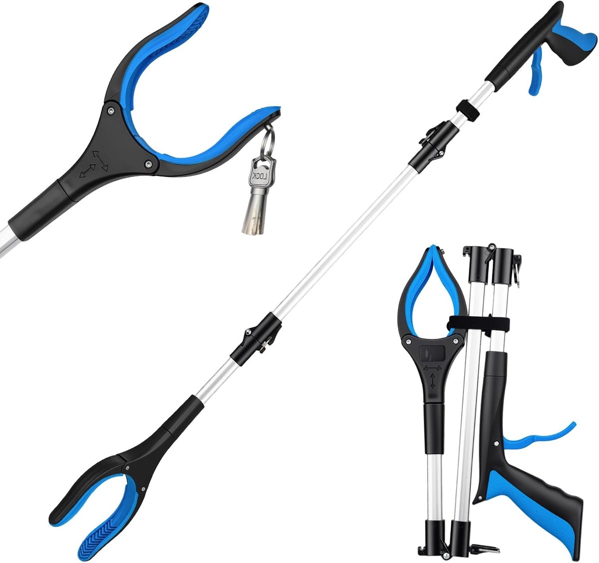 Grijptang voor senioren, 91 cm grijptang met magneetpunten en 90° draaibare kop, draaibare vuilnisgrijper, extra lange grijparm, telescopische grijper voor senioren met magneetpunten